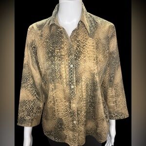 RALPH LAUREN Lauren Tan Snake Animal Print Top Blouse Size PETITE LARGE Womens